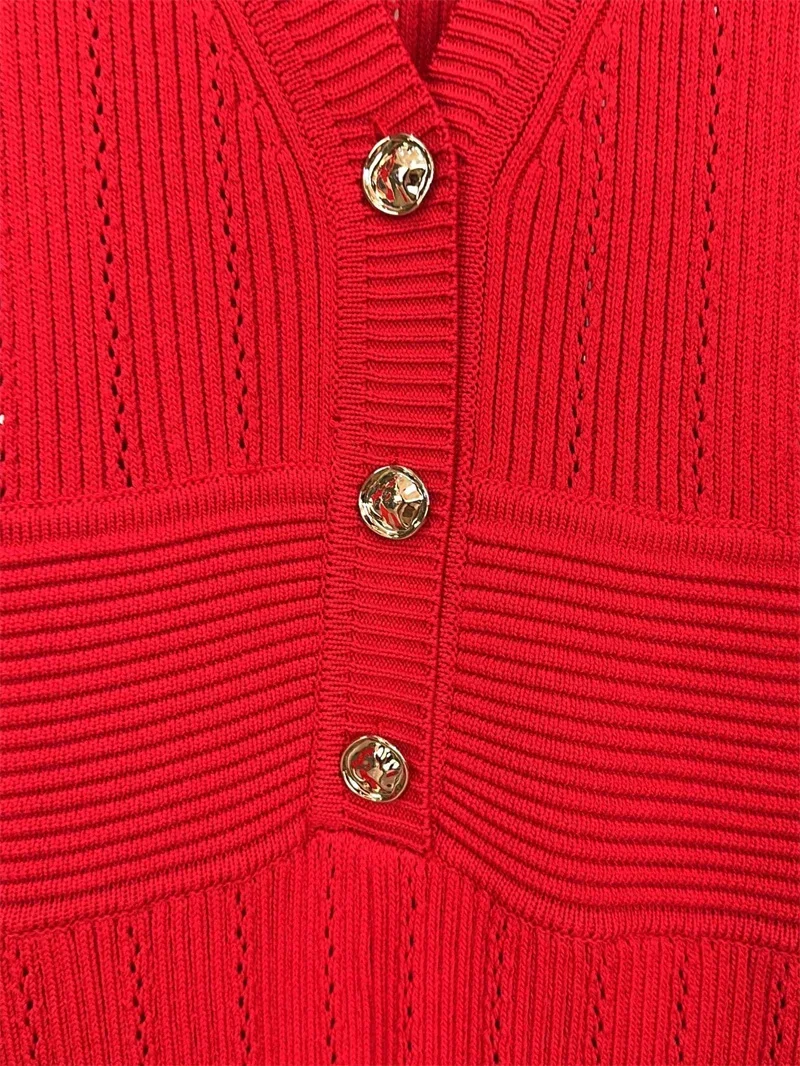 Темпераментное женское красное вязаное платье рыбий хвост осень-зима модное