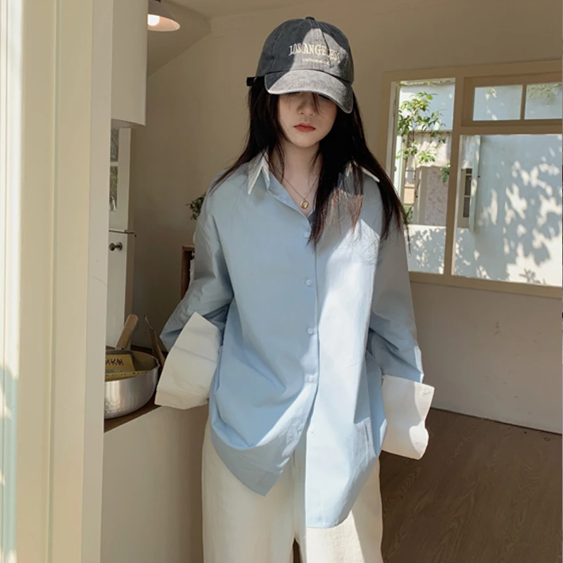 Модный дизайн лоскутные рубашки женские корейские свободные блузки