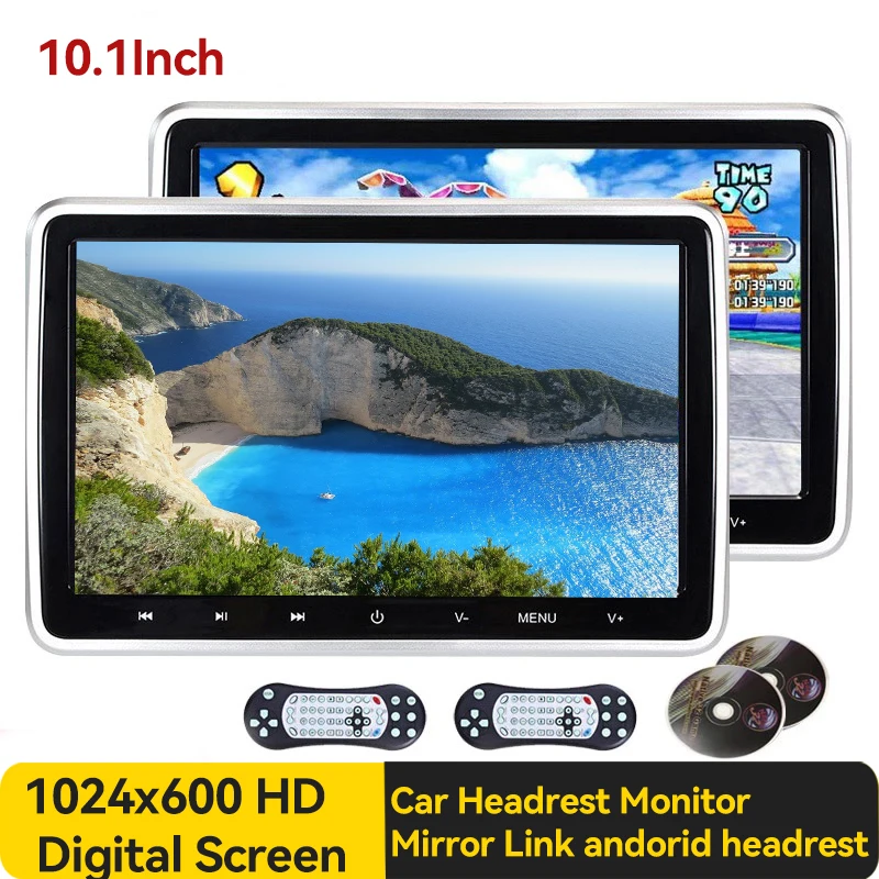 2x10.1 pollici DVD per auto poggiatesta Monitor lettore Video 1024x600 HD schermo digitale pulsante a sfioramento gioco telecomando USB/SD/HDMI/IR/FM