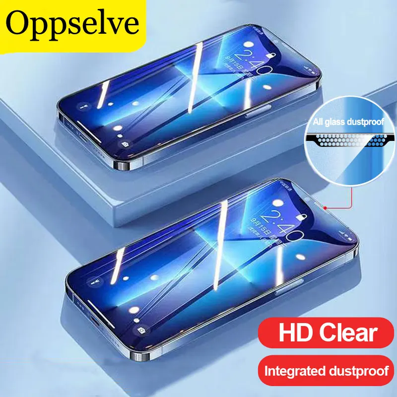 

HD Tempered Glass For iPhone 14 13 12 11 Pro XS Max Mini Film With Earpiece Dustproof Net On For iPhone X XR 6 6S 7 8 Plus SE 2