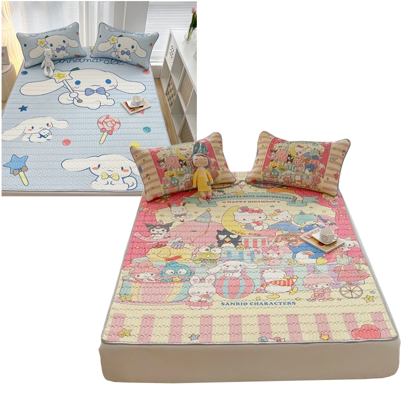 

Cartoon Anime Sanrios Kuromi Hello Kittys My Melody Summer Machine Washable Student Dormitory Latex Cooling Mat 3-Piece Set Gift