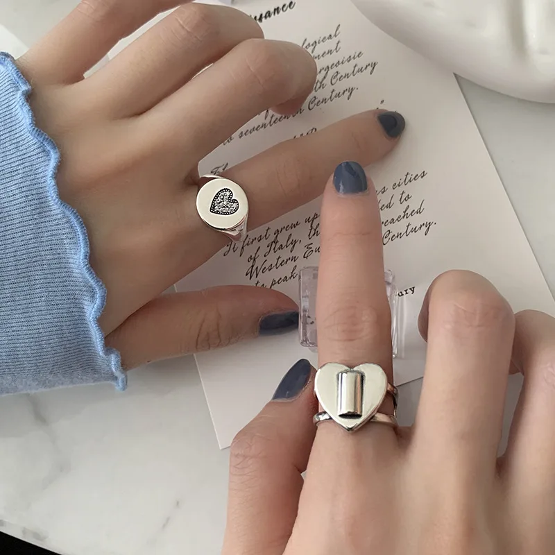 

Fashion Vintage Silver Heart-shaped Ring For Women's Personality Punk Opening Adjustable Statement Finger Ring 2022 New Jewelry
