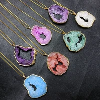 yizizai natural rough stones pendant necklace for men women irregular geode sliced plated gold edge necklaces with chain jewelry