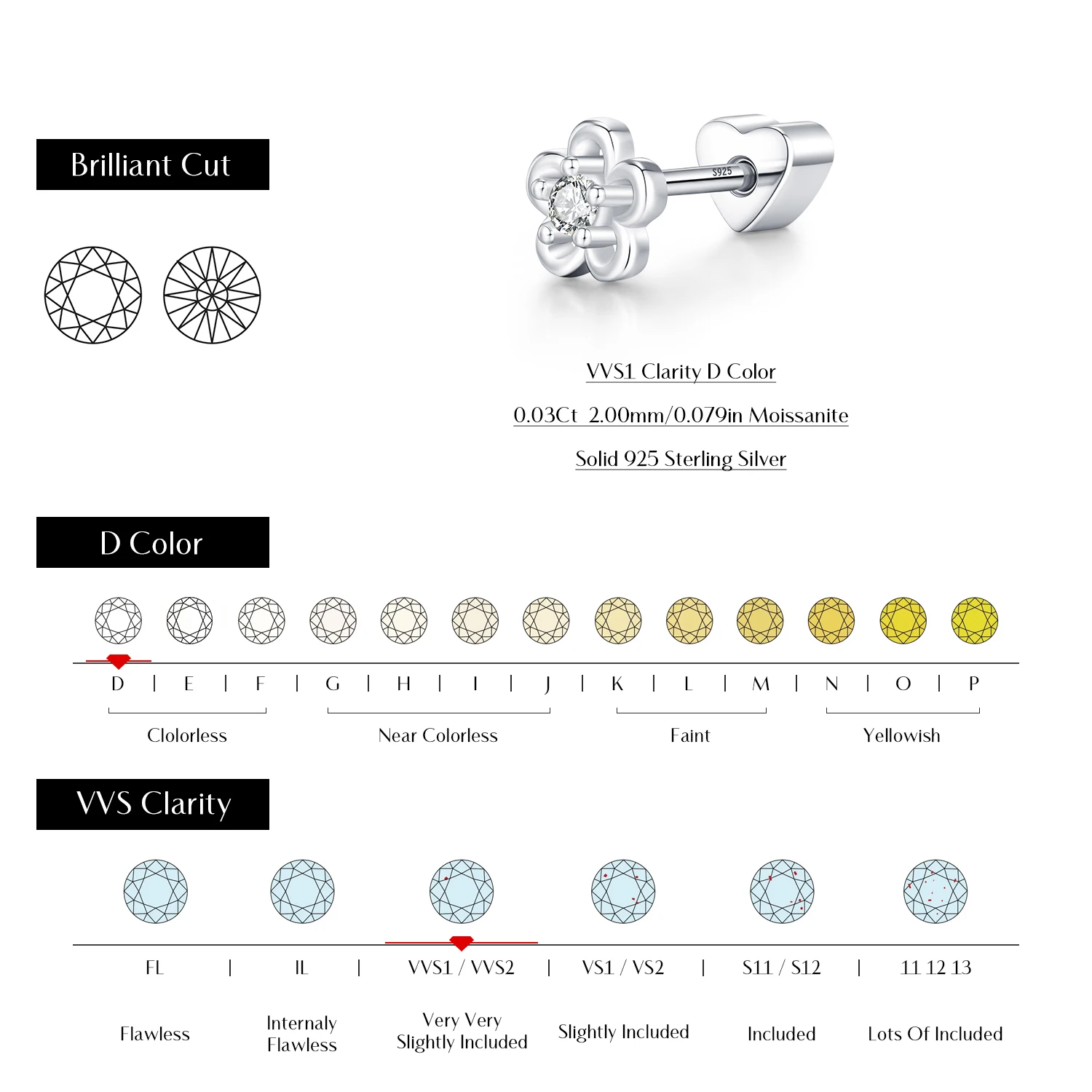 Фото Серьги-гвоздики MODIAN 1PC D Moissanite из стерлингового серебра 925 пробы, многоформные, с винтовым креплением, для женщин, для отпуска, ювелирные украшения №2