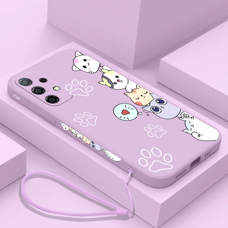 

Stacking Cats Phone Case For Samsung A53 A50 A12 A52 A52S A51 A72 A71 A73 A81 A91 A32 A22 A20 A30 A21S 4G 5G with Hand Strap