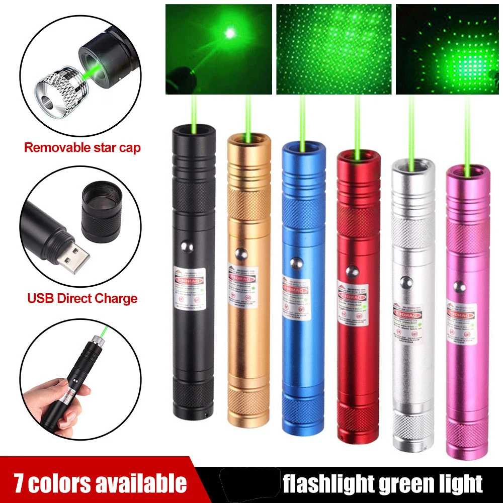 

990Miles 532nm Green Pointer Pen Light Star Beam 710 USB Rechargeable Black Aluminium Strong Green Beam Pointer Full Star Pen