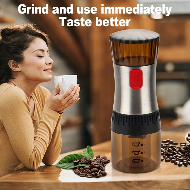 

HOT-Portable Electric Coffee Grinder Stainless Steel Adjustable USB Charging Nuts Spices Grains Pepper Coffee Beans Grinder
