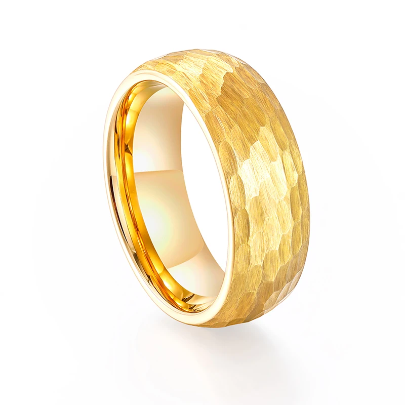 

Somen 8mm Gold Color Hammer pattern Tungsten Carbide Ring Man Woman Classic Wedding