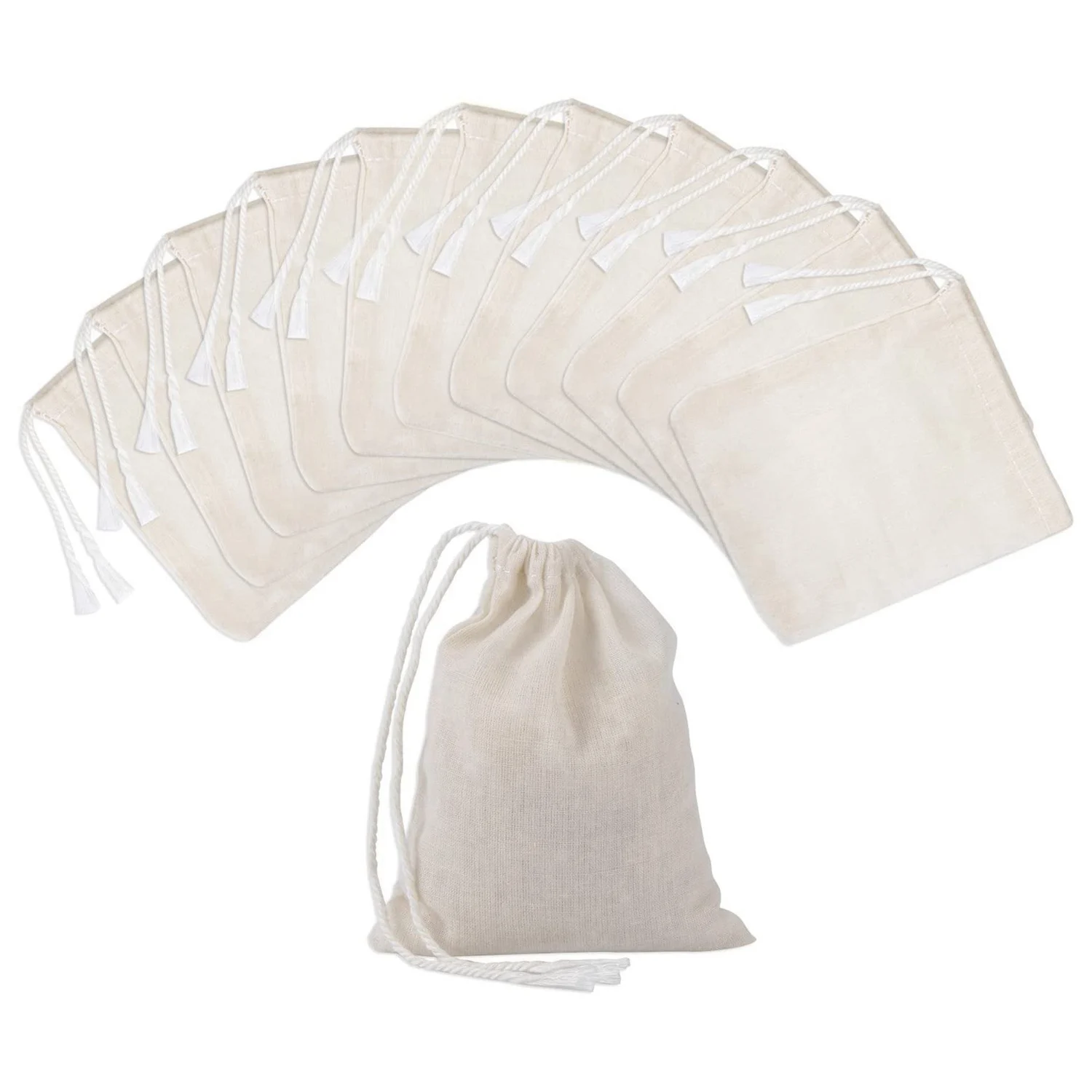 

100 Pieces Drawstring Cotton Bags Muslin Bags Tea Brew Bags (4 x 3 Inches)