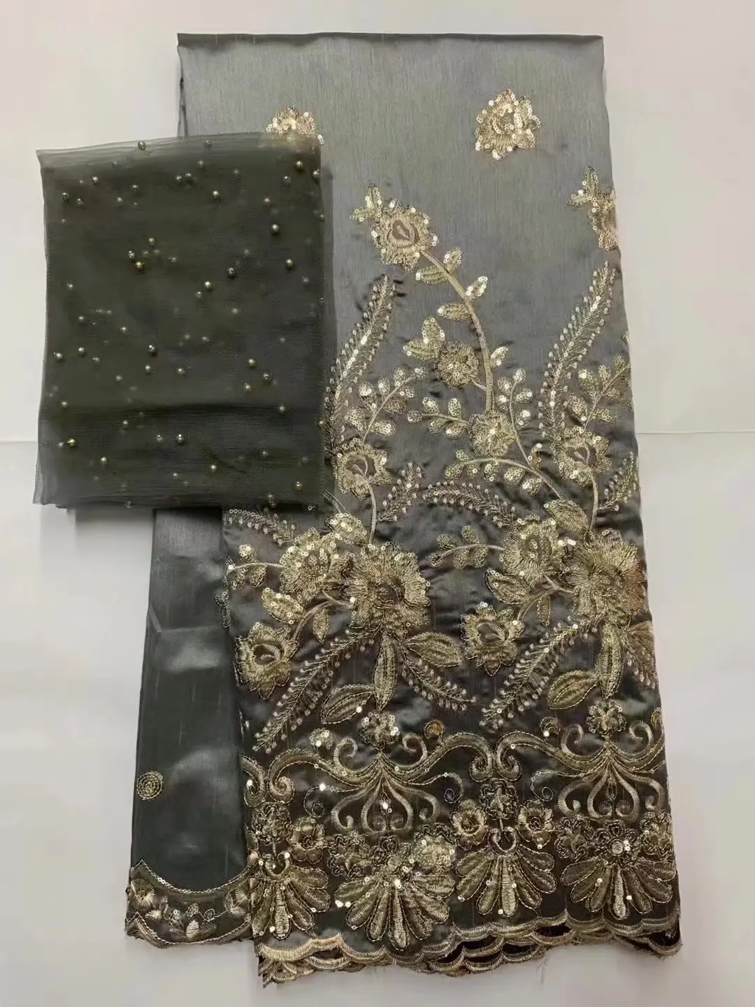 

5+2yards high quality smooth African george lace fabric with wonderful embroidery for nigerian party dress