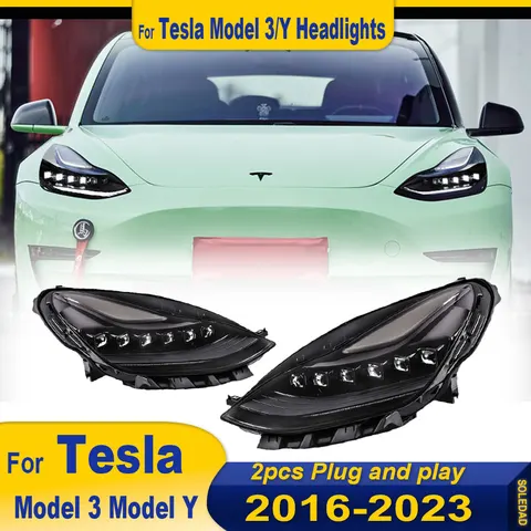 Пара автомобильных фар для Tesla Model 3 Model Y 2016-2023, обновленная светодиодная фара, динамическая сигнальная лампа, передняя фара в сборе