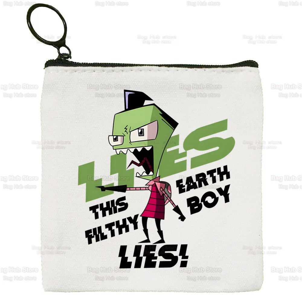 Kawaii Cartoon Invader Zim Alien Anime Canvas Card Coin Purse Female Cute Simple Coin Mini Zipper Bag