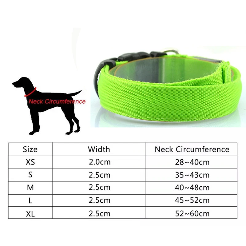 Регулируемый светодиодный ошейник для собак светящийся с защитой от потери