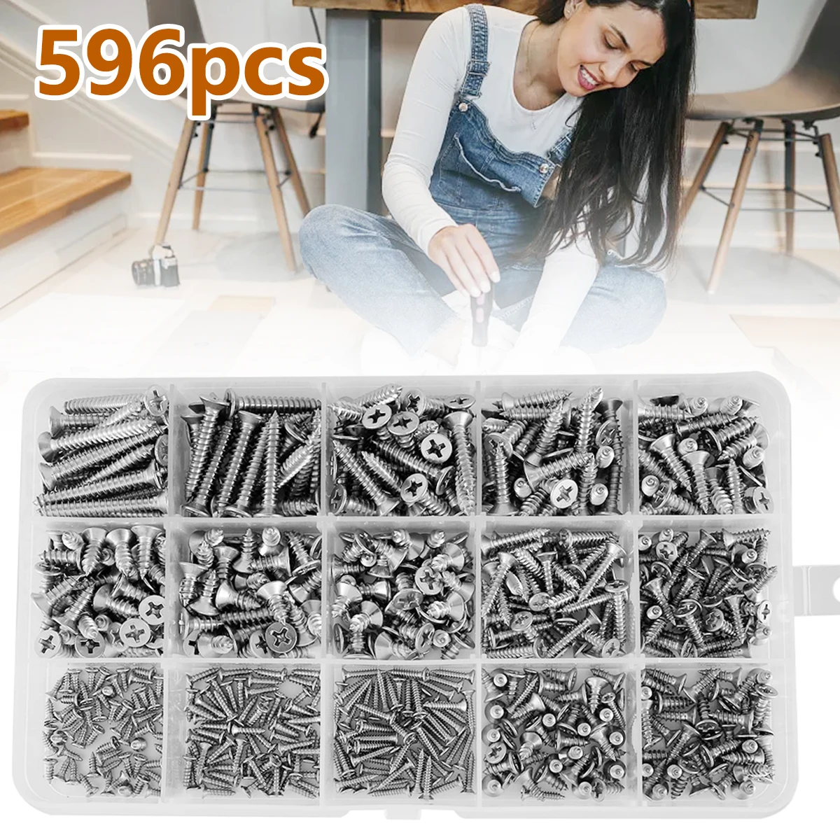 

596pcs M2 M3 M4 Screws Self Tapping Screws Pan Head Phillips Self Drilling Wood Screw Assortment Kit 6/8/10/12/16/20/25/30mm 304