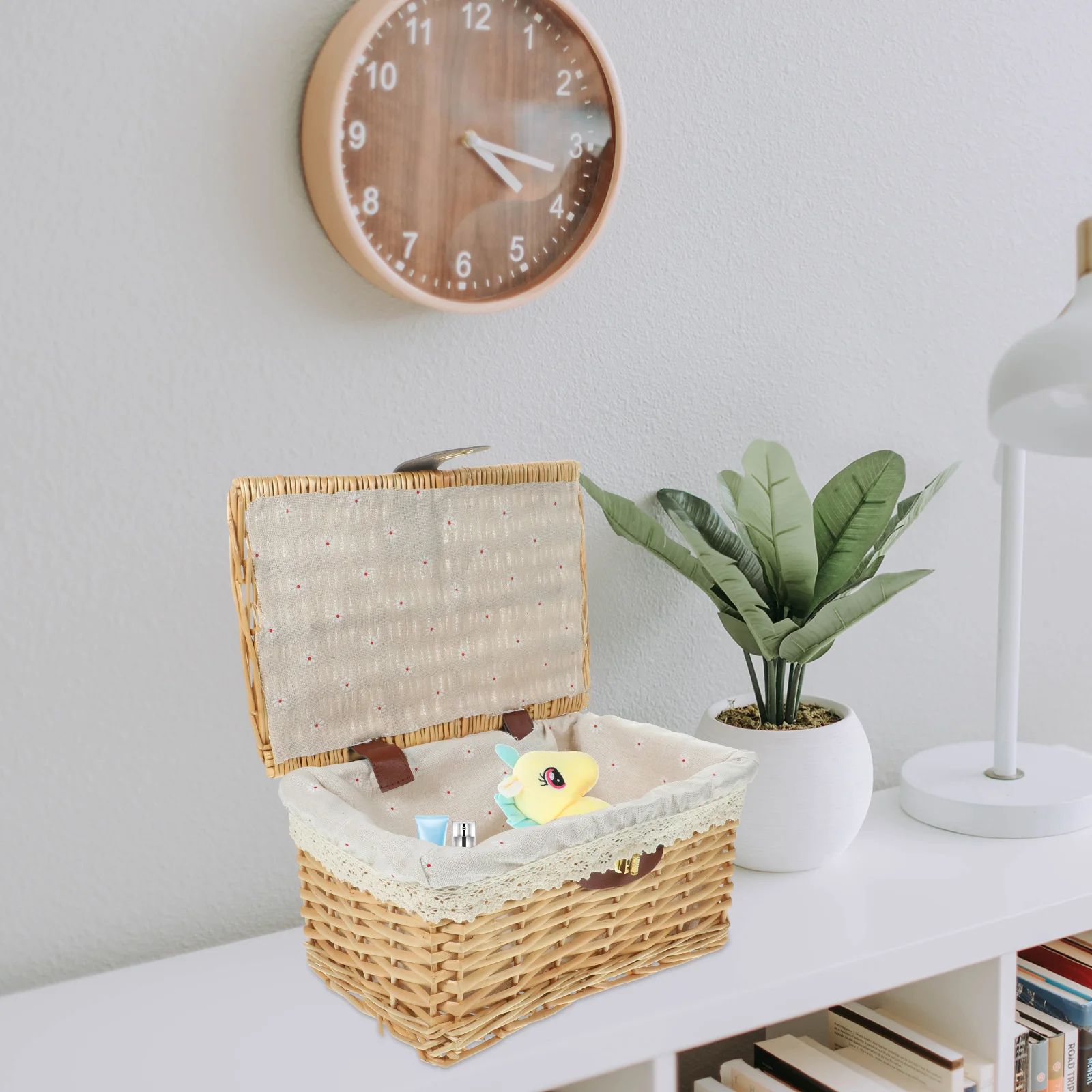 

Household Storage Baskets Shelves Lids Closet Organizer Willow Durable Woven Bin Rattan