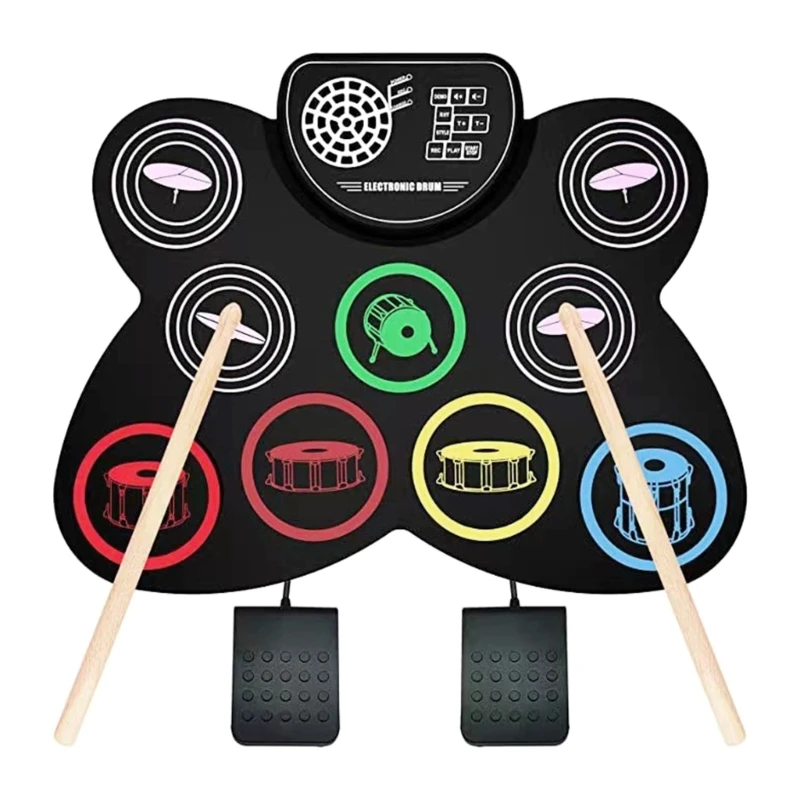 

Electric Drum Set, 9 Drums Kid Practice Pad Electronic Drum Kits with Built in Speakers, Drum Sticks, Headphone Out Jack