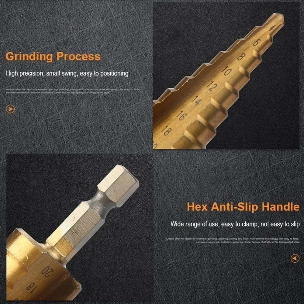 Набор Ступенчатых Сверл С Шестигранной Головкой Титановым Покрытием 1/4 Дюйма