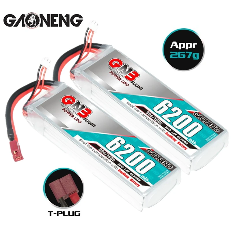 

MAX 180C GNB 2S 7.4V 6200mAh Lipo Battery For UAV RC Helicopter FPV Car Boat Airplane With T Plug 90C/180C 7.4V Battery