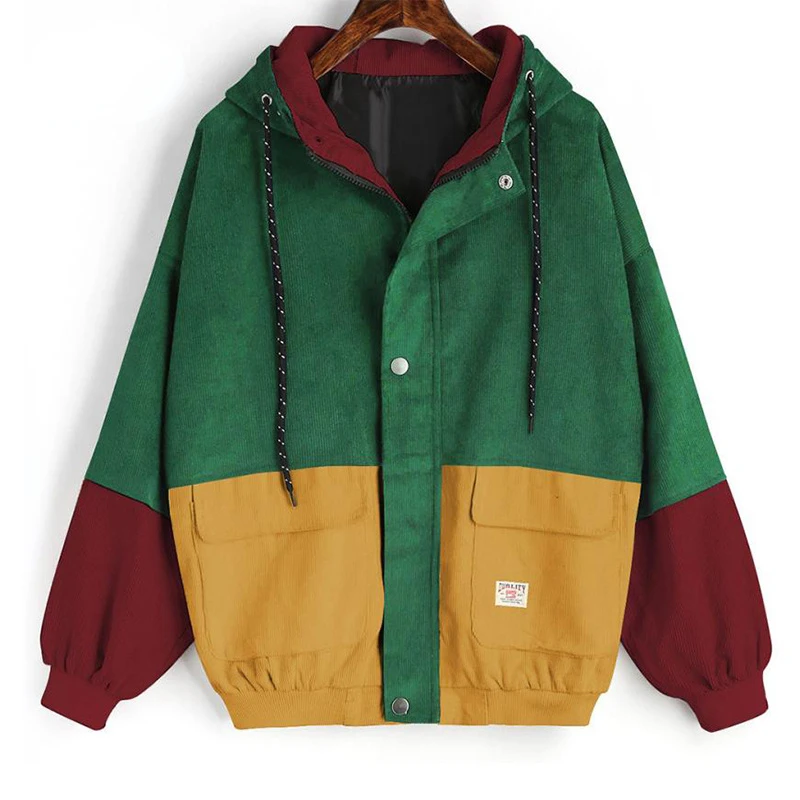 

2022 New Fashion Color Block Long Sleeve Corduroy Women Cotton Jacket Patchwork Autumn Female Jackets Button Outerwear Coat