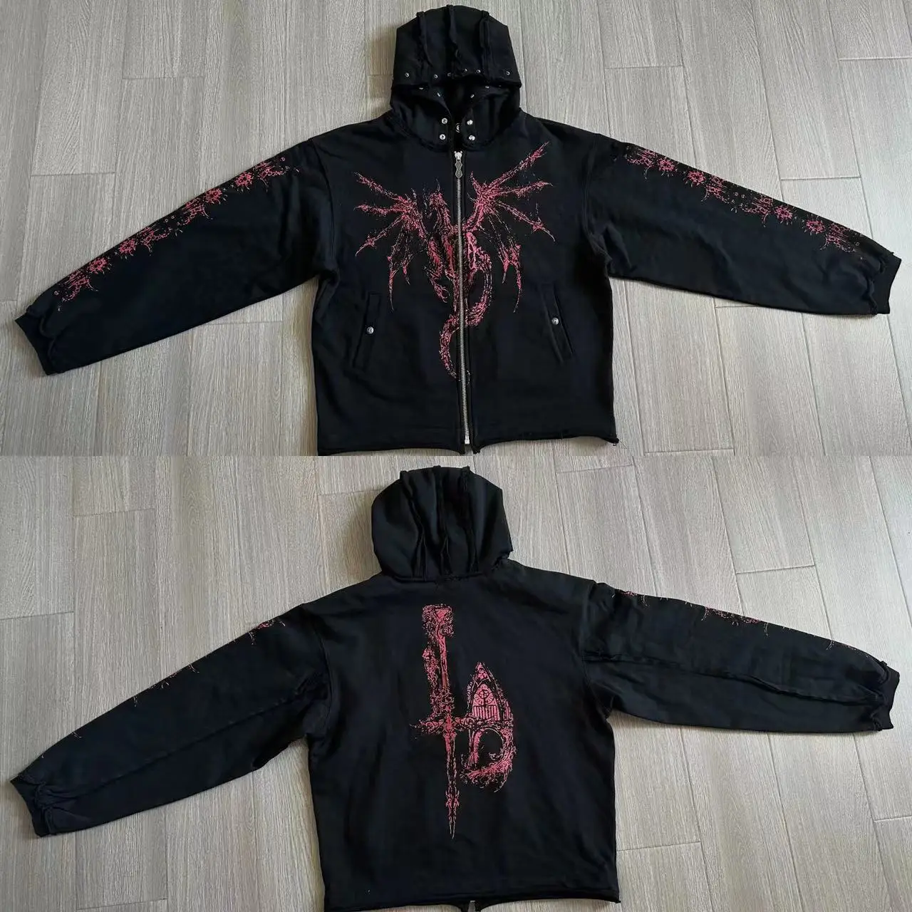 24FW Thug Клубная куртка с черепом демона толстовка принтом летающего дракона