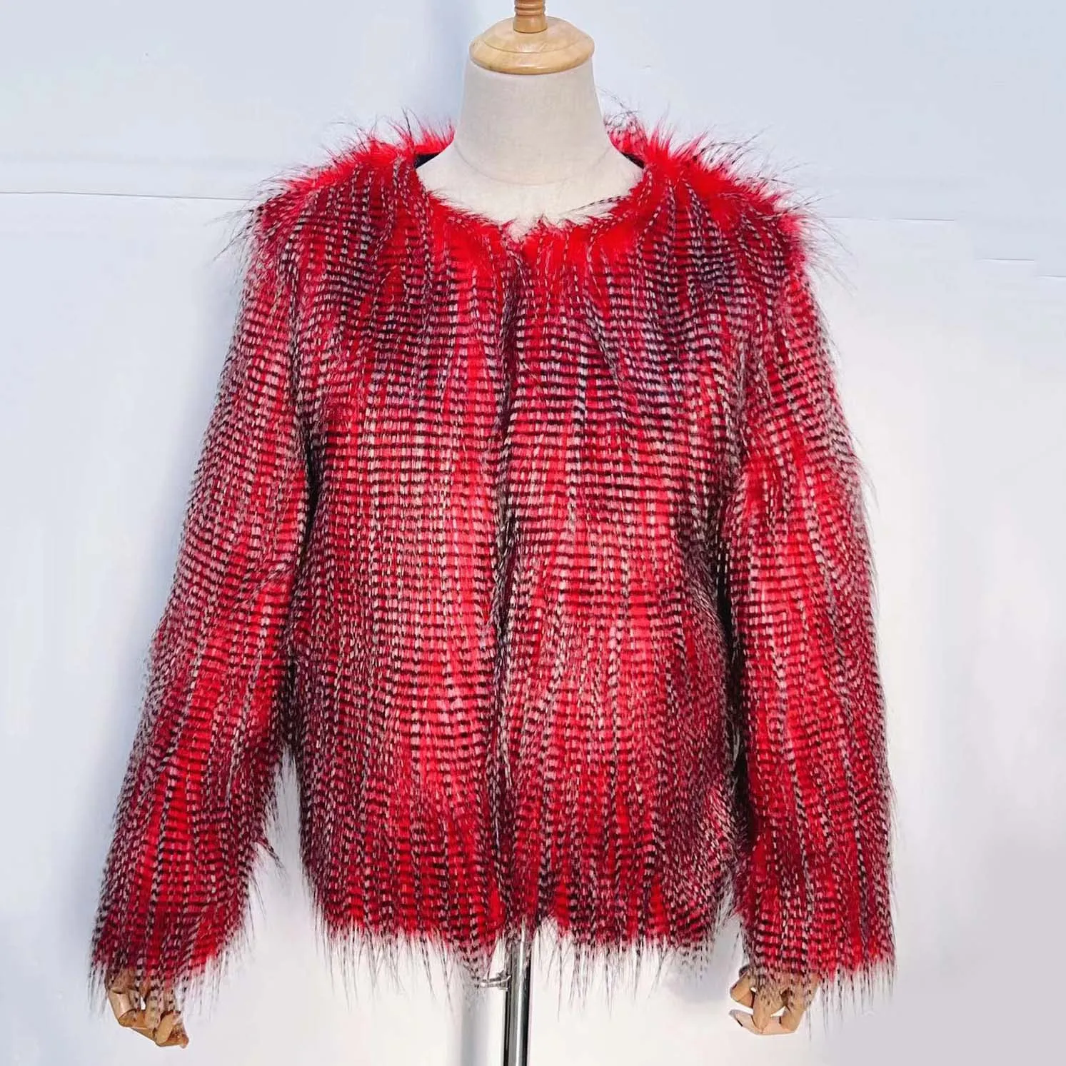 Faux Fur Coat Women Elegant Winter Warm Round Neck Open Stitch Full Sleeve Fashion Elegant Ladies Winter Outwears Jackets & Coat