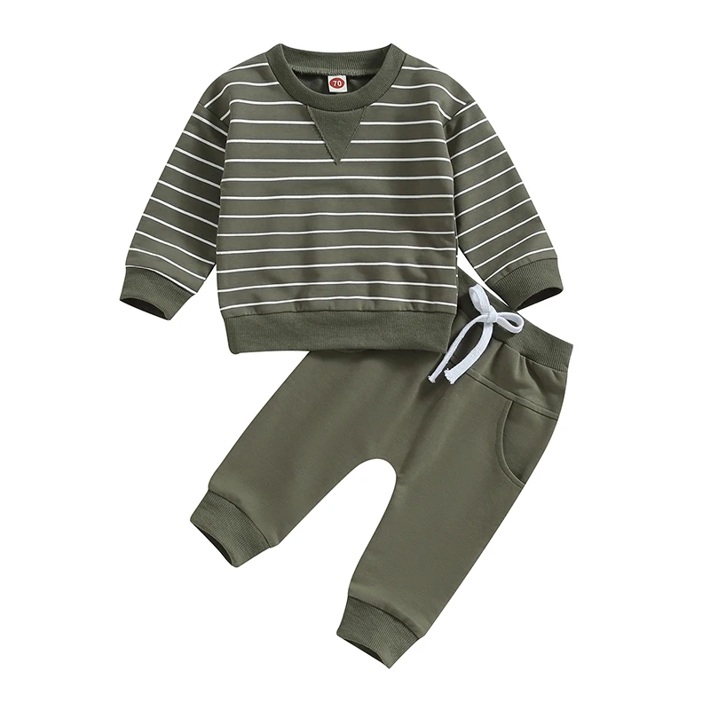 

Infant Baby Boy Fall Clothes Stripe Print Long Sleeve Sweatshirt Tops Pants Set 2Pcs Outfit
