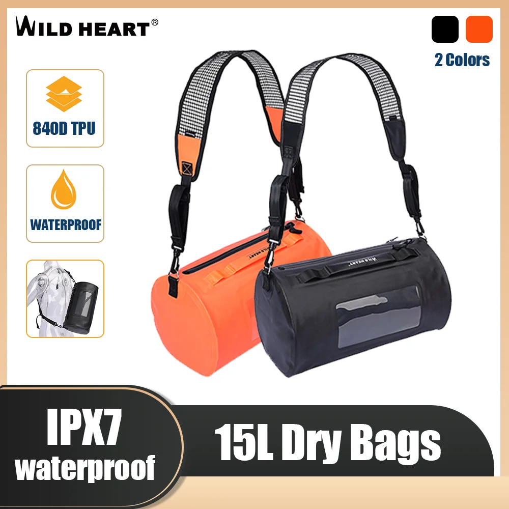 WILD HEART 15L Swimming Waterproof Bag Surf Bag Floating Bag Breathable Shoulder Strap Airtight Zipper Dry Bag