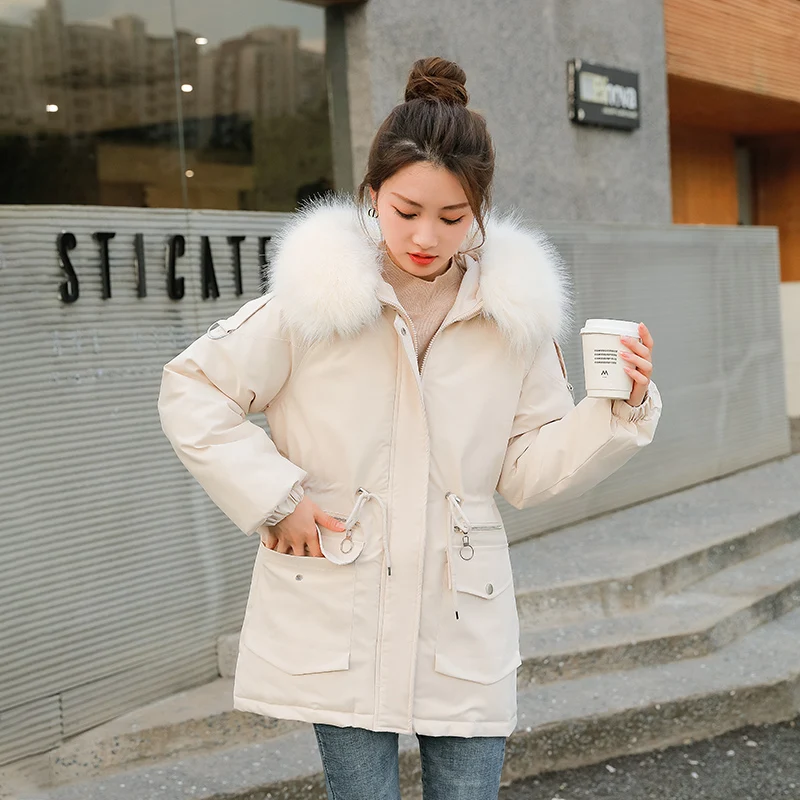 Winter Jacket Women Parkas 2022 New Fur Collar Snowsuit Fashion Long Sleeve Loose Korean Coats Large Size Female Hooded