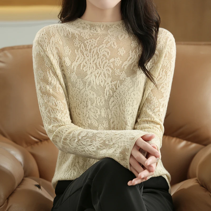 

Весенне-летний женский пуловер, тонкий свитер с вырезами, серебристый Шелковый Мягкий Вязаный Модный Топ с длинным рукавом, одежда