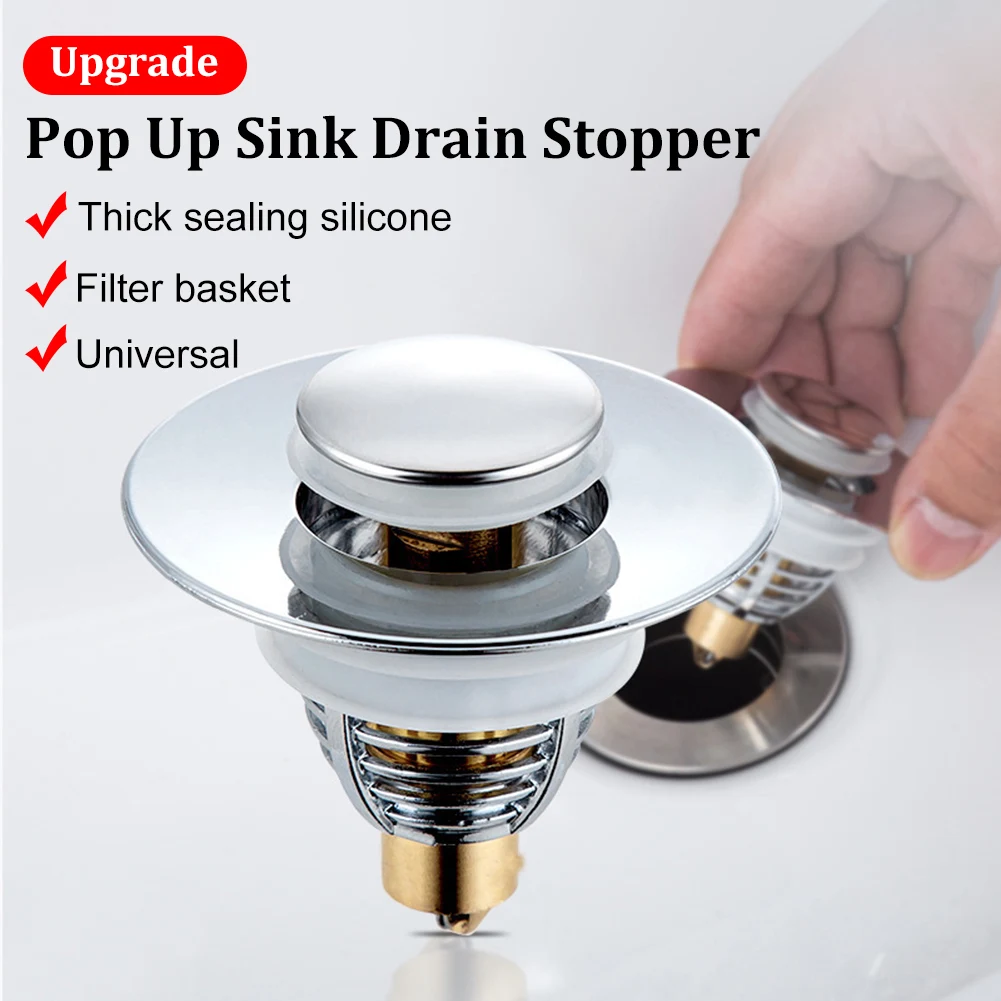 

Bathroom Stainless Steel Basin Pop-Up Bounce Core Sink Stopper Washbasin Drain Filter Hair Catcher Anti-Clogging Sink Strainer