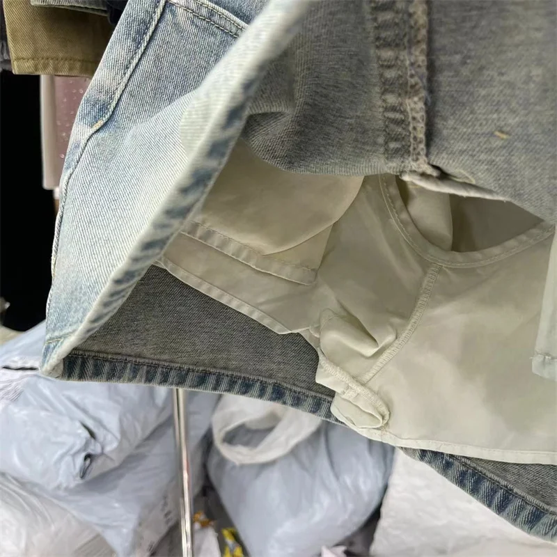 Юбка женская джинсовая трапециевидная с лацканами завышенной талией