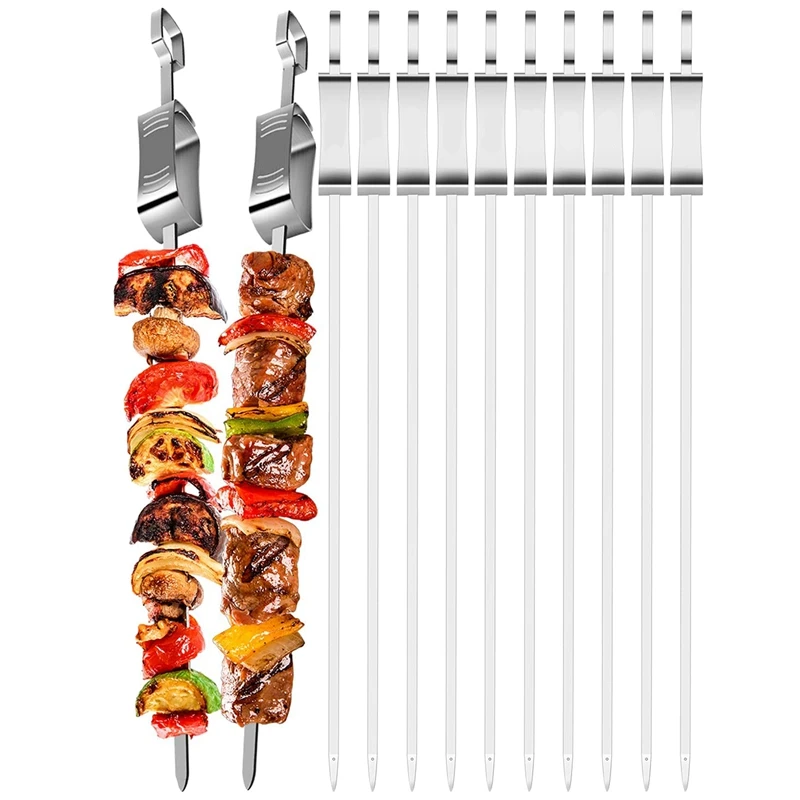 

New Metal Skewers For Grilling -10PCS 17Inch Kabob Skewers For Grilling,Reusable Shish Kabob Skewers,Flat Blade BBQ Skewers