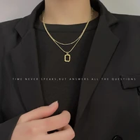 korean style double layer necklace for women gold plated brass rectangular pendant 2022 fashion nacklace dropshipping center