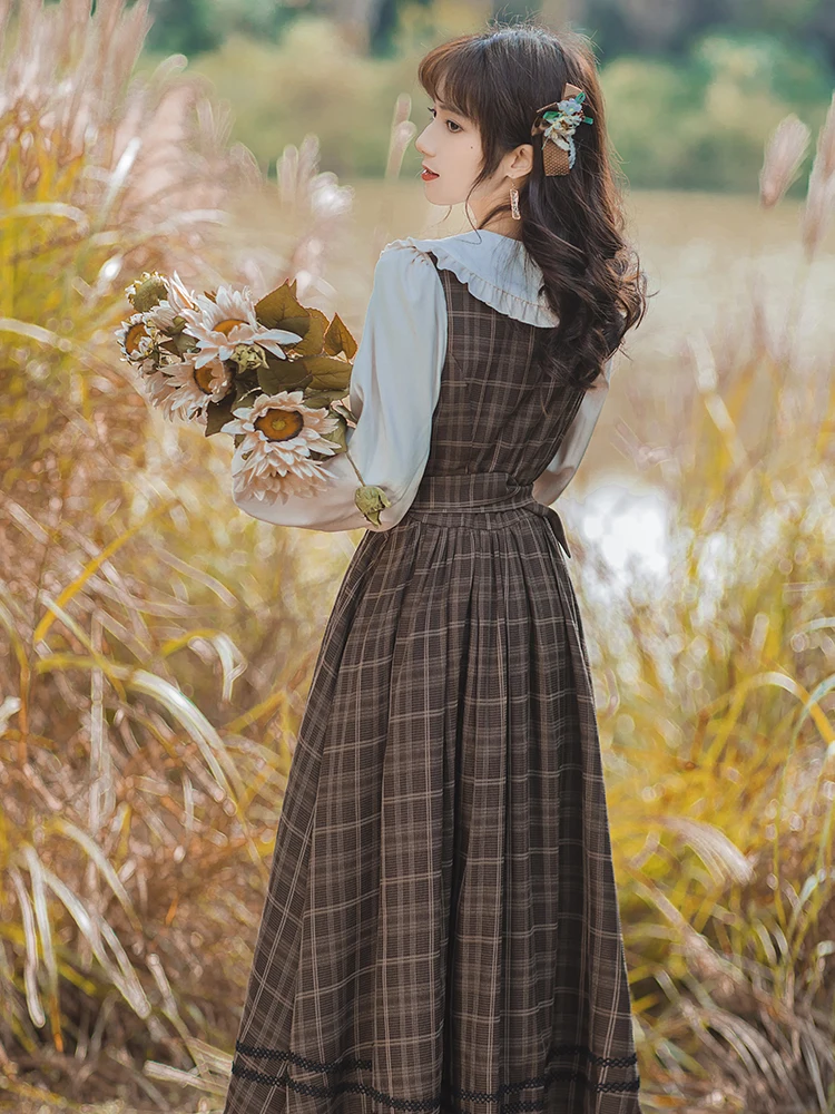 Платье-Свитер из двух предметов винтажное корейское платье-рубашка с длинным