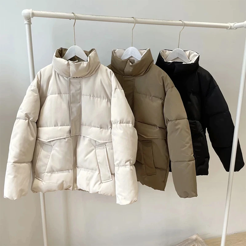 2022 Women Solid Puffer Parka Winter Ladies Thick Loose Pocket Outerwear Female Fashion Patchwork Oversize Cotton Jacket