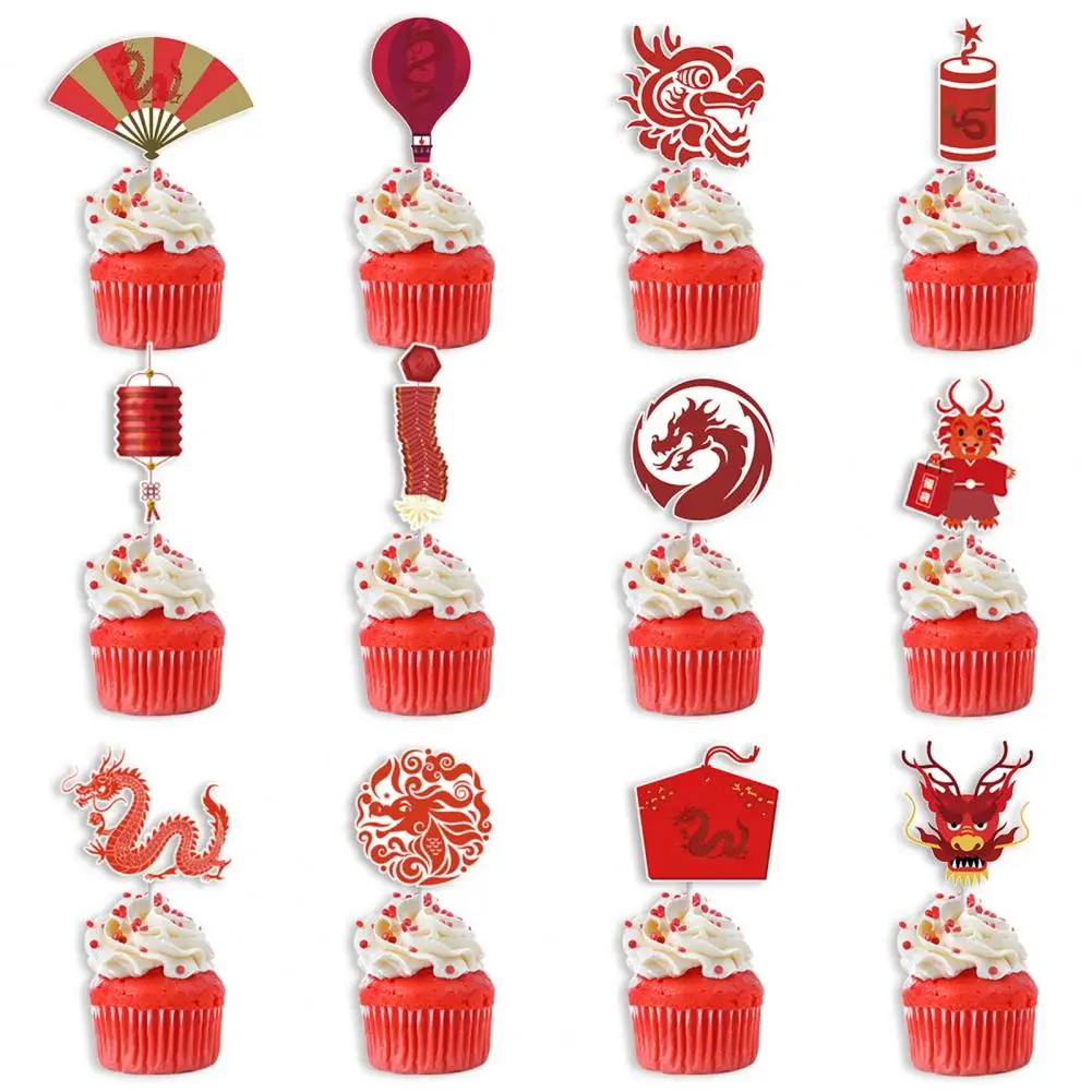 

New Year Cake Decoration Dragon Shape Cake Topper Stunning Long-lasting Cupcake Decoration for New Year Party 24pcs High-quality