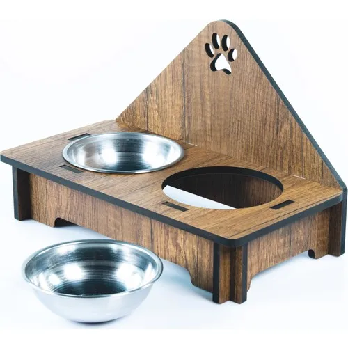 

Vigo Wood double cat and small dog food container, stainless steel bowls