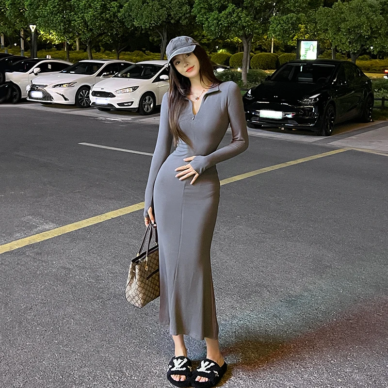 

Autumn Women Bodycon Dress New Long-sleeved Office Lady Long Sexy Sheath Dress High Strecth Dress for Women Vestidos De Mujer