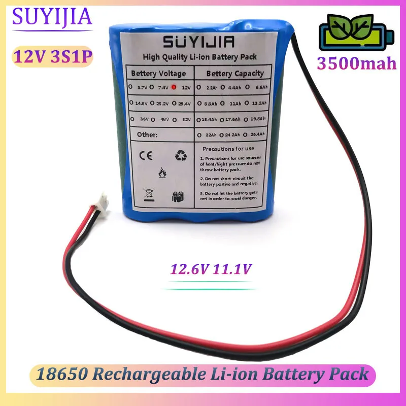 

18650 12V 3S1P Rechargeable 3500mAh Li-ion Battery Pack 12.6V 11.1V with 5A BMS for Backup Power LED Lighting CCTV Camera Etc