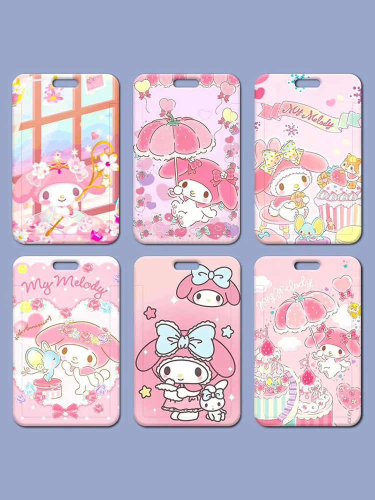 

Kawaii Sanrio My Melody Keychain Sliding Card Holder Student Meal Card Bus Card Holder Lady Id Card Credit Card Holder Lanyard