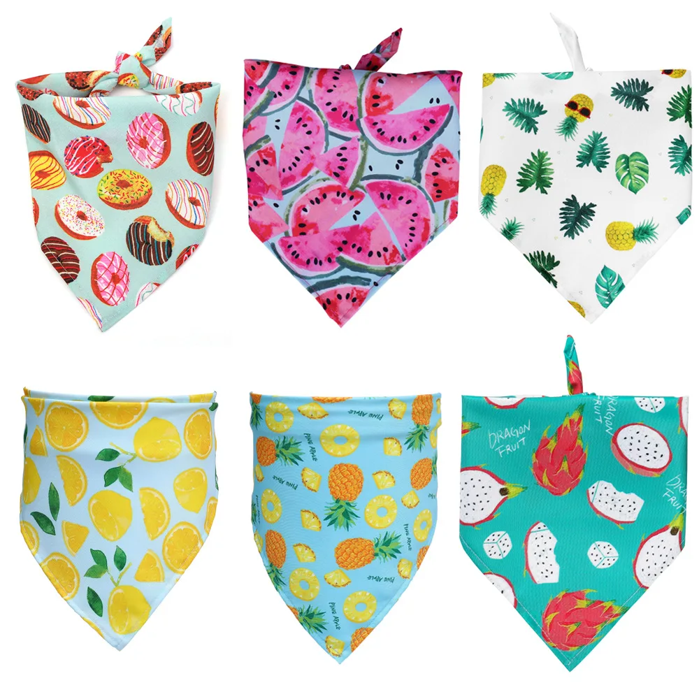 

Cartoon Food Print Triangle Dog Collar Bandana Polyester Fade Resistant Pet Accessories Neck Scarf Small Dog Pet Supplies New