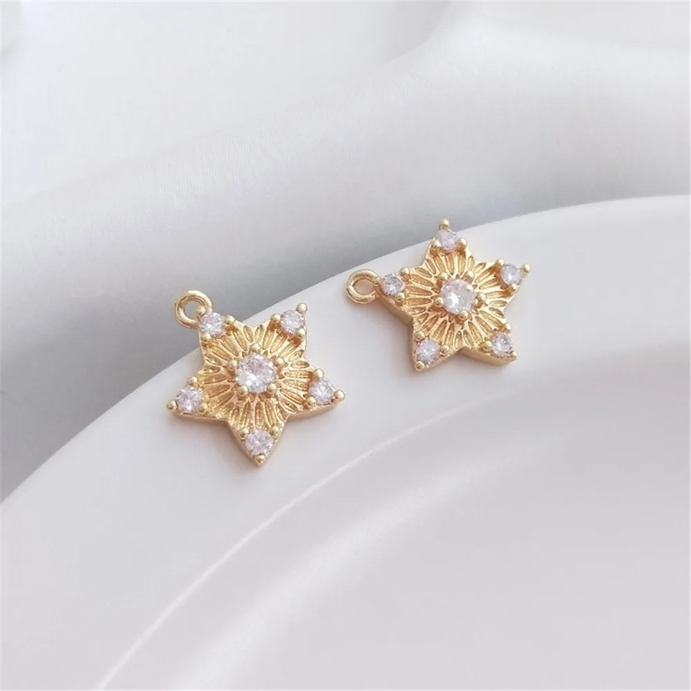 

14K Gold Filled Plated Inlaid zircon star pendant, five-pointed star pendant, DIY first jewelry, earring pendant accessories