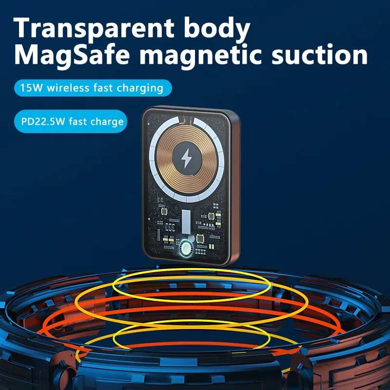 Прозрачный Внешний аккумулятор магнитный беспроводной PD 20 Вт быстрая зарядка 10000
