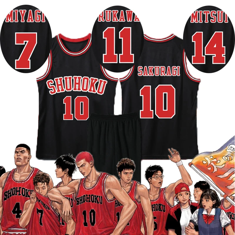 

Anime Sakuragi Hanamichi Dunk Jersey Shohoku School Basketball Team Uniform Sportswear Kaede Rukawa