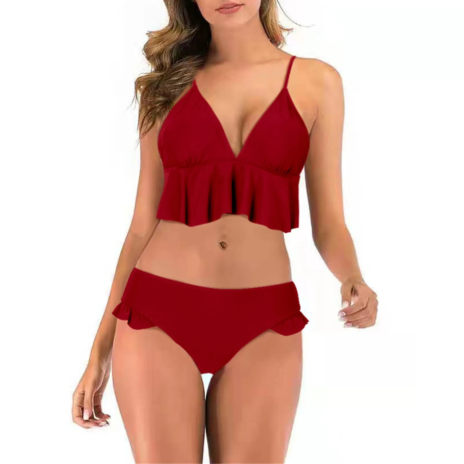 

Женский сексуальный комплект бикини Feshion с оборками, купальный костюм из двух частей с формованными чашечками, купальники, купальник, 수복 복