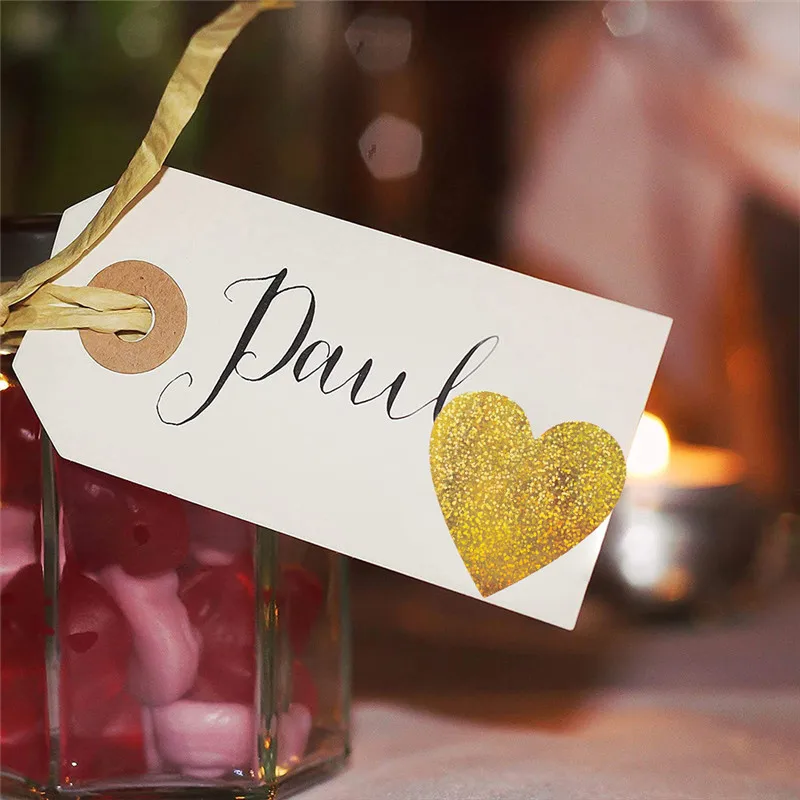 1/1.5inch 100-500pcs Holographic Laser Heart Gift Stickers for Valentine's Day Gold Sparkling Labels Wedding Party Love |