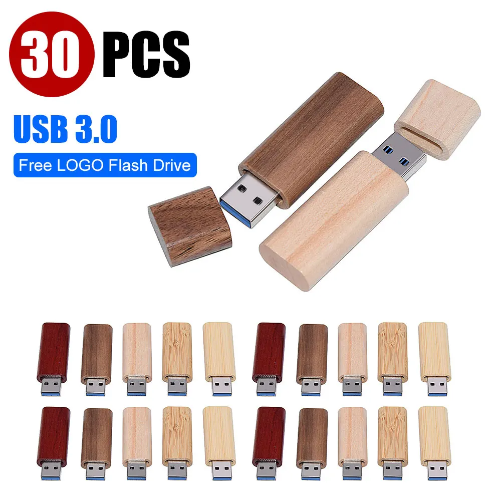 

Флэш-накопитель USB 3,0 деревянный бамбуковый с коробкой, флешка на 16 ГБ, 32 ГБ, 64 ГБ, свадебный подарок, 30 шт.