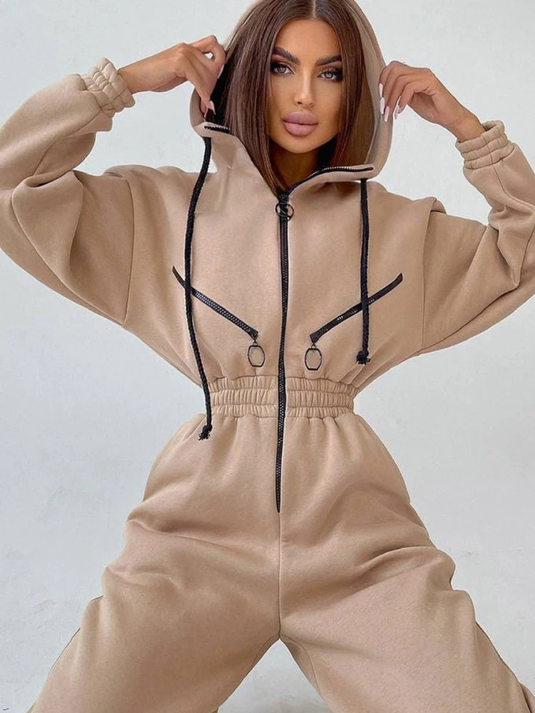 

Women Casual Jumpsuit Winter Hoodies Zipper One Piece Outfit Female Long Sleeve Overalls Harajuku Rompers Tracksuits Streetwear