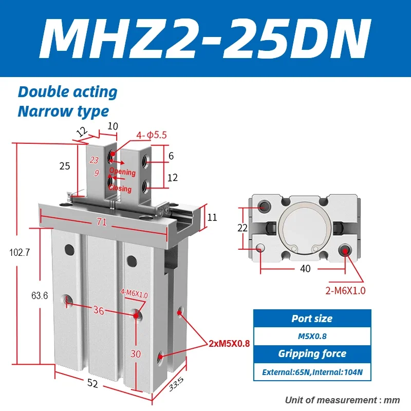 

MHZ2-10DN Алюминиевые зажимы Пальцевой цилиндр MHZ2-16DN MHZ2-20DN Воздушно-пневматический параллельный захват MHZ2-25DN