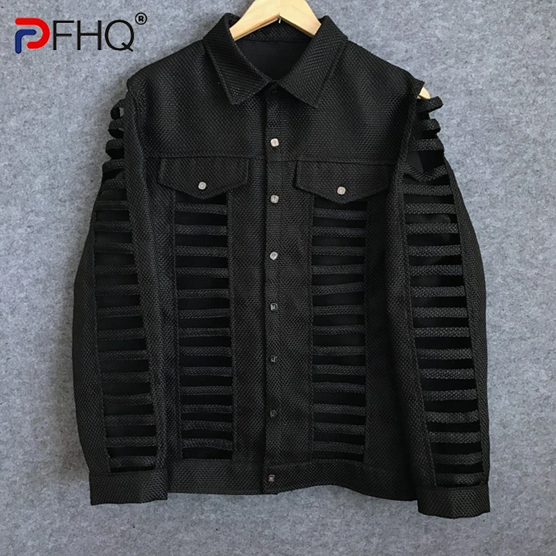 

PFHQ Autumn Men's Heavy Duty Hollowed Out Design Jackets Ins Trendy Darkwear High Street Haute Quality Breathable Coat 21Z1528